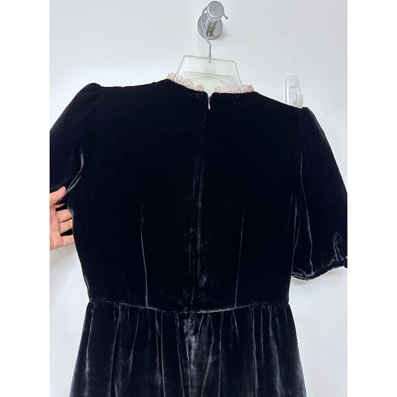 Saloni Cherie Bows Lace Velvet Mini Dress Black Pink Beaded Crystal US 6 - Picture 12 of 16